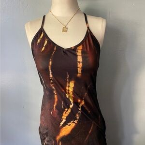 Brown and Orange Sleeveless Fitted Camisole Dress
